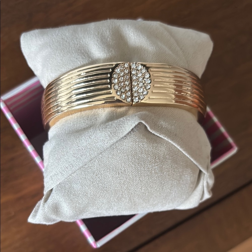 House of Harlow Crystal Pavé Hinge Bangle Bracelet in Gold Tone